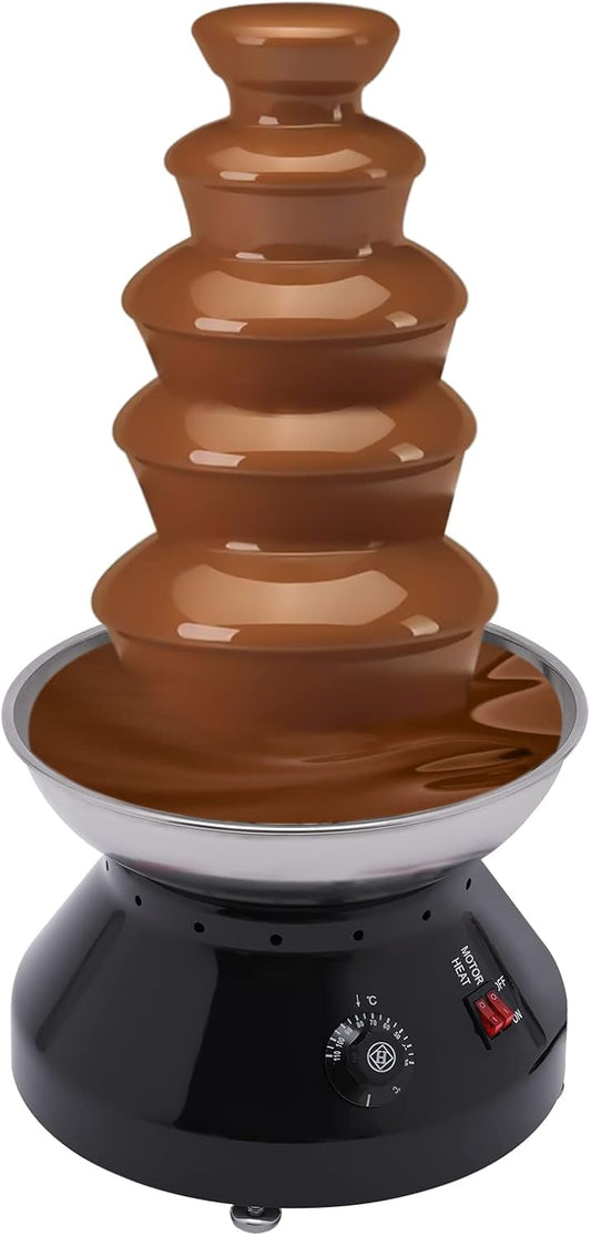 Electric Chocolate Fondue Fountain Machine, 5 Tier 7 Lbs Chocolate Fondue Tower, Commercial Hot Chocolate Fondue Tower with Temperature Control for Restaurants, Parties, Weddings