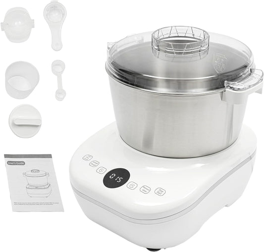 5Qt Electric Dough Maker with Ferment Function, 304 Stainless Steel Dough Kneading Machine with Timer, Touch Panel, Dumpling Wrapper, Measuring Cup, Egg White Separator, Measuring Spoon (White)