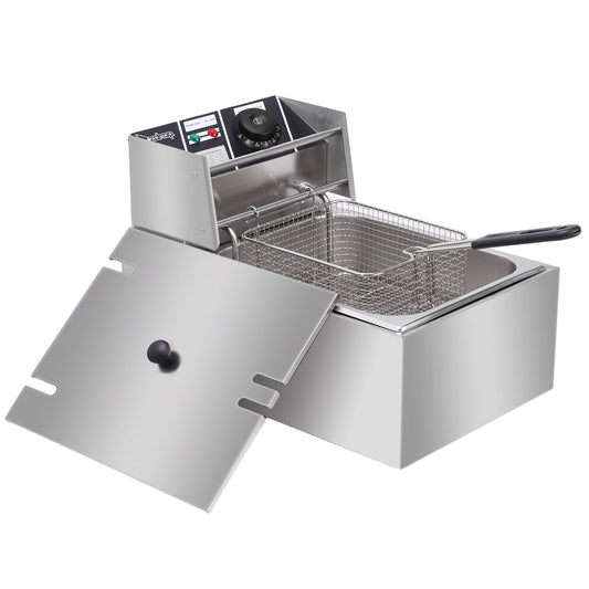 6.3QT Deep Fryer with Basket, Electric Fryer Single Cylinder for Air Frying, Roasting and Reheating