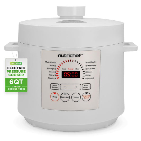 6 QT Electric Pressure Cooker - 9 Function Digital Countertop with Preset Cooking Modes, Adjustable Time & Temp Settings (White)