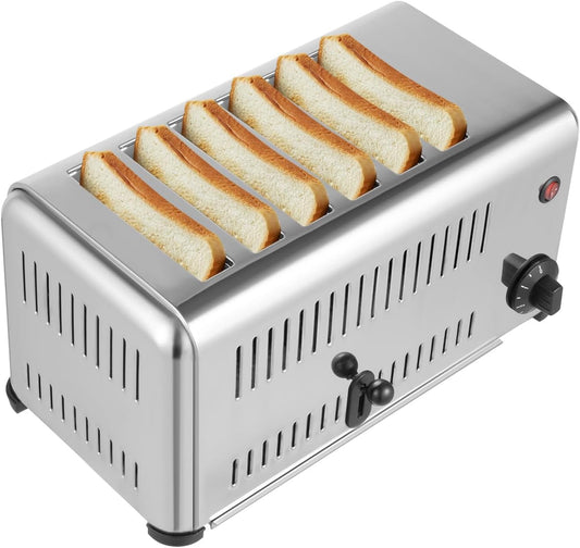 6 Slice Toaster with 5 Bread Shade Settings,  Bread Baking Machine 1.1in Wide Slot, 1680W, 201 Stainless Steel, for Various Bread Types