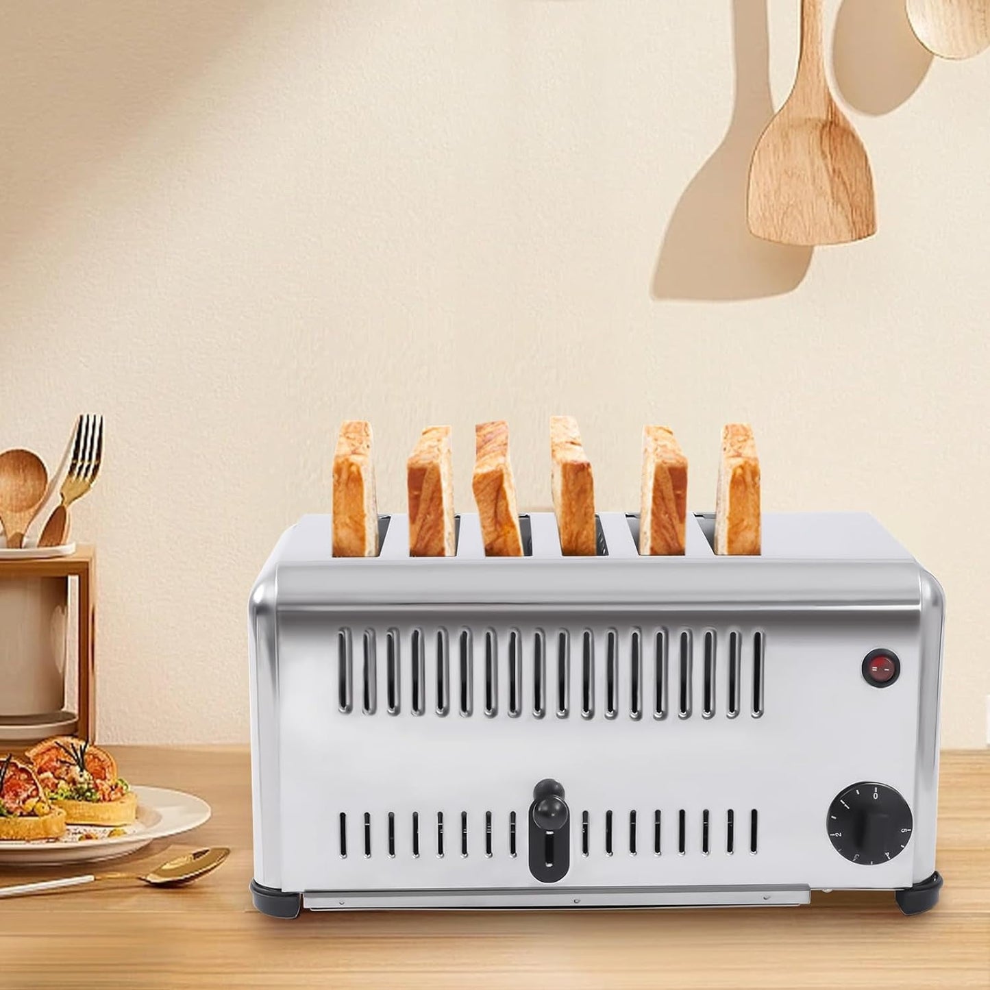 6 Slices Commercial Toaster Bread Baking Machine,1680W 110V Electric Stainless Steel Countertop Cool Touch Toaster with Tray for Home Restaurant Bakery