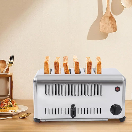 6 Slices Commercial Toaster Bread Baking Machine,1680W 110V Electric Stainless Steel Countertop Cool Touch Toaster with Tray for Home Restaurant Bakery