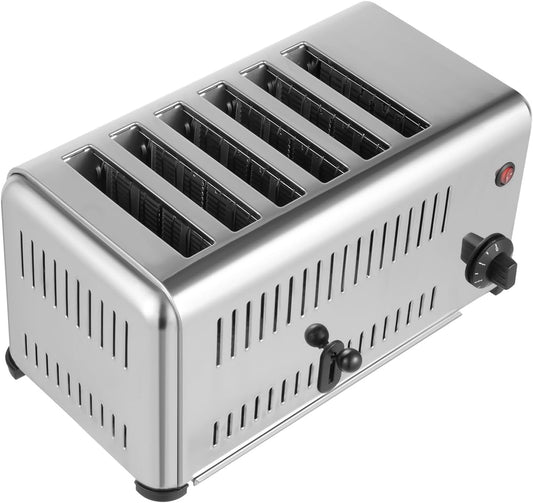 6 Slices Toaster with 5 Bread Shade Settings, Commercial Baking Machine, Wide Slot Stainless Steel Toaster 1680W 201 Stainless Steel for Various Bread Types