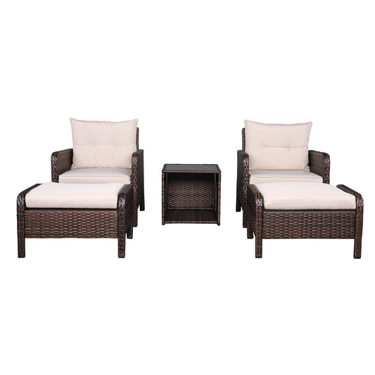 Winado Outopee 5 -Piece Wicker Patio Conversation Set with Off-white Cushions