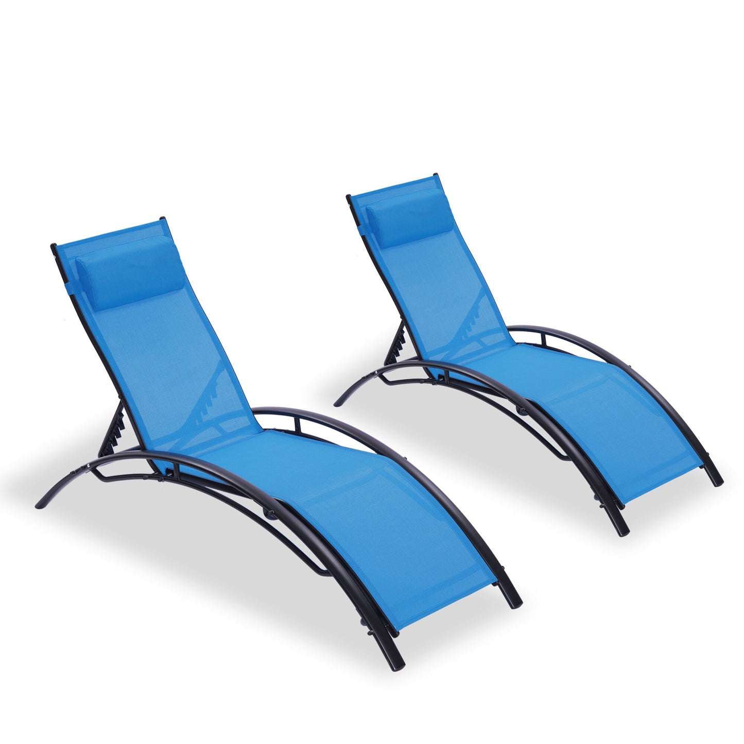 Bayfeve Patio Chaise Lounge Set of 2 Aluminum Frame Stationary Chaise Lounge Chair with Blue Textilene fabric Sling Seat