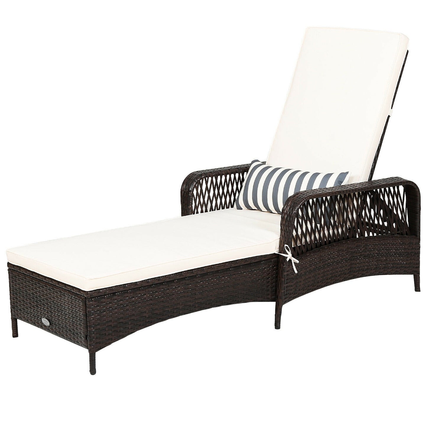 WELLFOR Wicker Black Steel Frame Stationary Chaise Lounge Chair with White Cushioned Seat