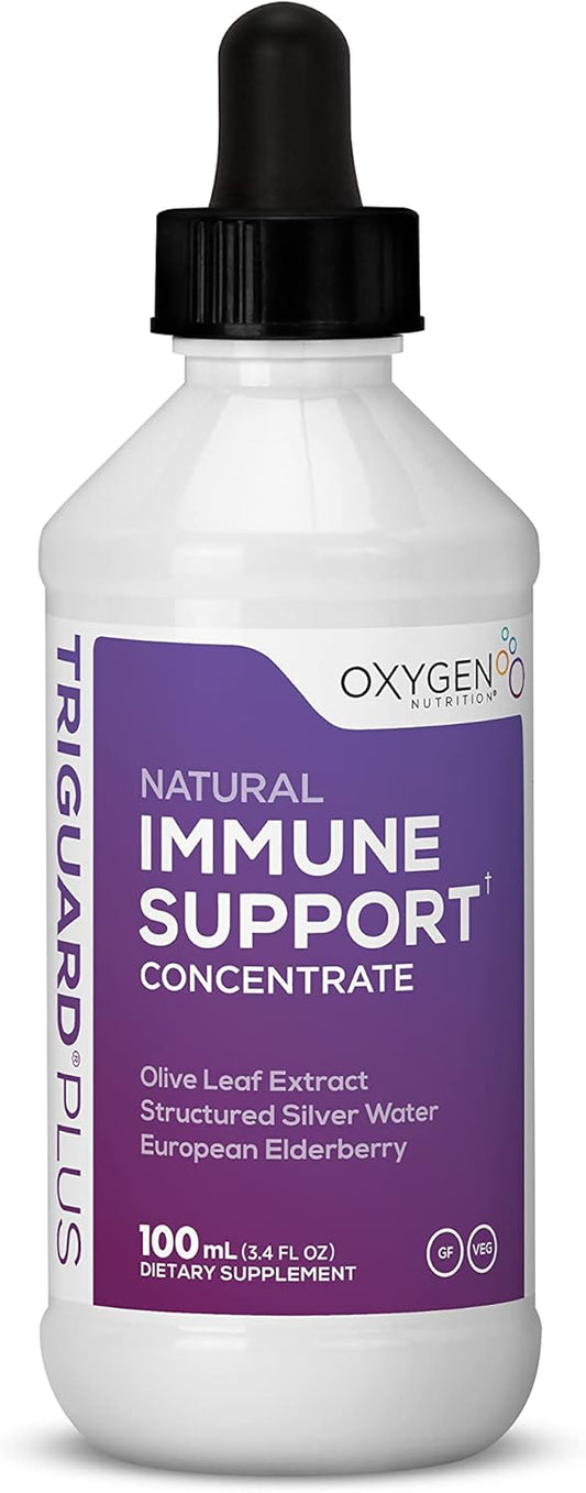 Triguard Plus Concentrate | Colloidal Silver, Sambucus Elderberry Extract & Olive Leaf Extract, 3-in-1 Liquid Immune Support | Powerful Immune System Booster | Great Taste - 3.4oz \/ 100ml, Made in USA
