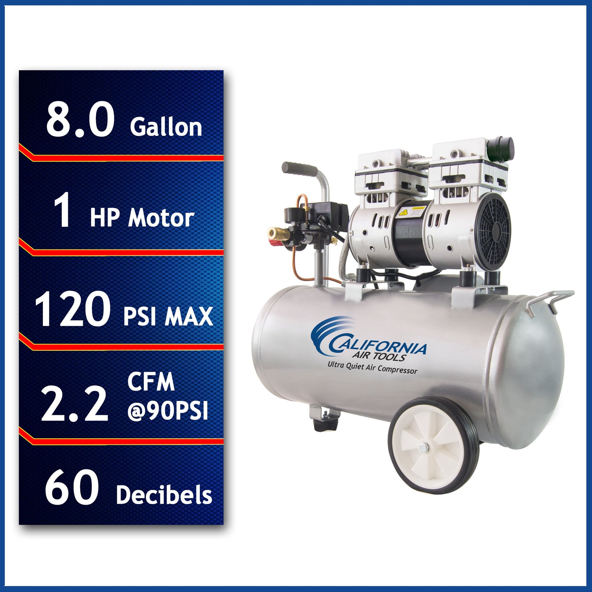 California Air Tools 8-Gallon Portable Electric 120 PSI Horizontal Air Compressor 8010