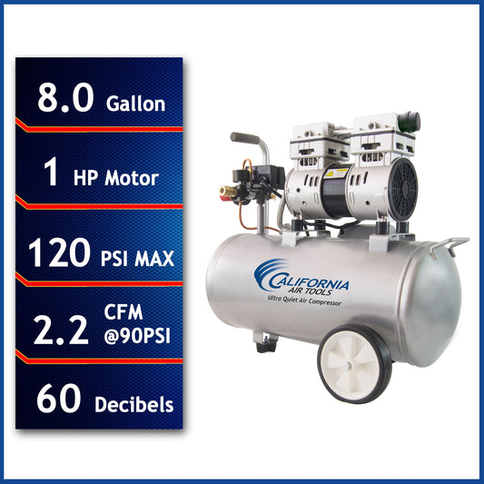 California Air Tools 8-Gallon Portable Electric 120 PSI Horizontal Air Compressor 8010