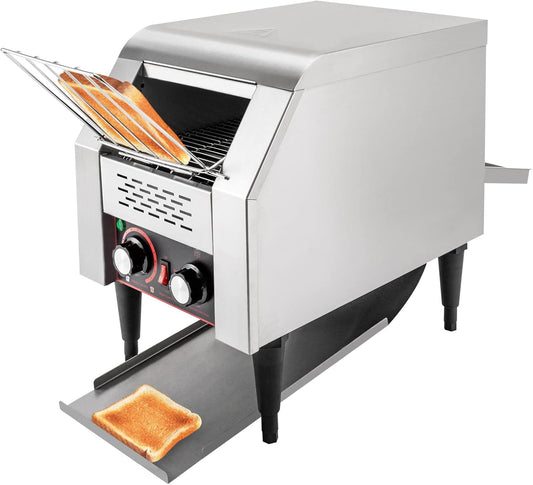 Commercial Conveyor Toaster, Electric Stainless Steel Toaster 150 Slices/H, 1300W Countertop Toaster w/Crumb Tray, Heavy Duty Bread Toaster for Home Restaurants Bakery Use