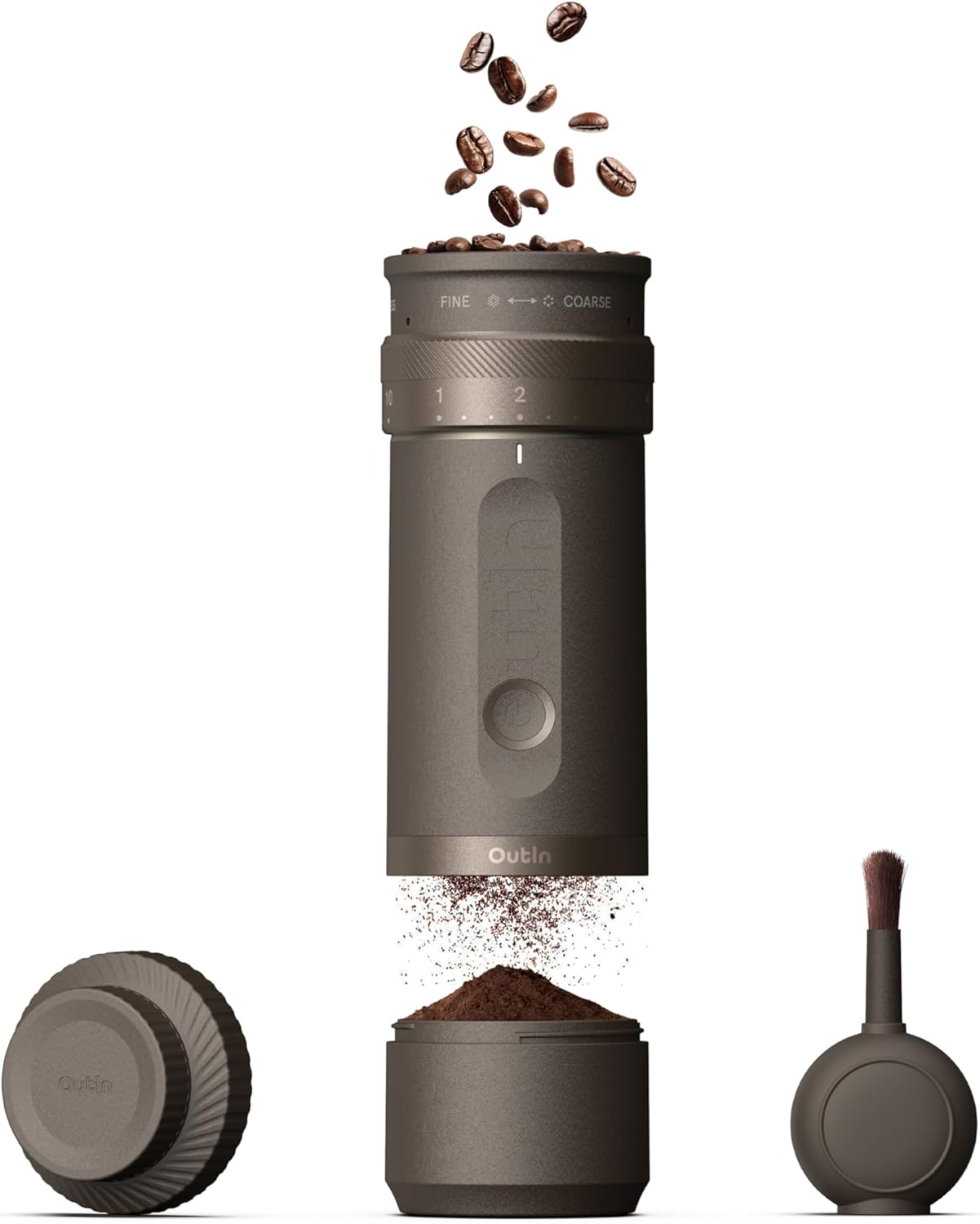OutIn Fino Portable Electric Coffee Grinder,Adjustable Coffee Bean Grinder with 28 Precise Grind Setting,One-Button Burr Coffee Grinder with Fast\u2011Charge Battery, Auto\u2011Stop & Clog\u2011Protection