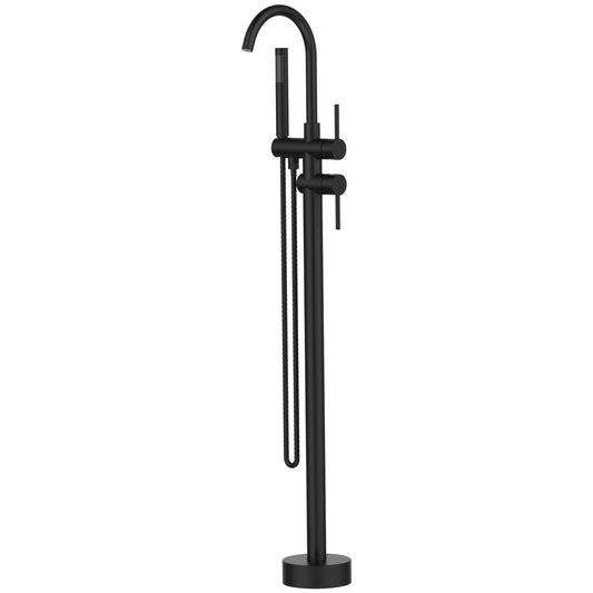Flynama Black 2-handle Freestanding Swivel Bathtub Faucet with Hand Shower