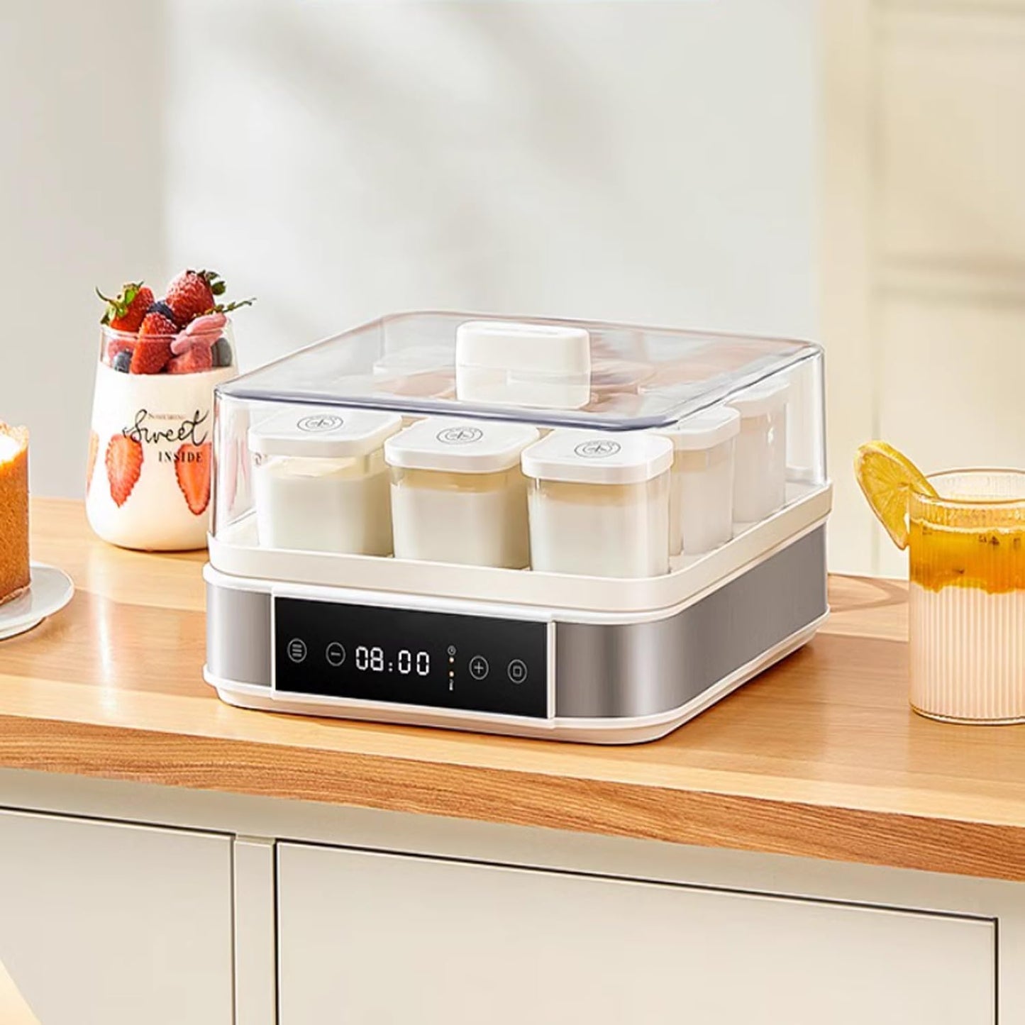 Automatic Digital Yogurt Maker with Adjustable Temperature & Time Control, 9 Glass Jars Included, Perfect for Homemade Yogurt & Natto, Easy & Convenient Kitchen Appliance