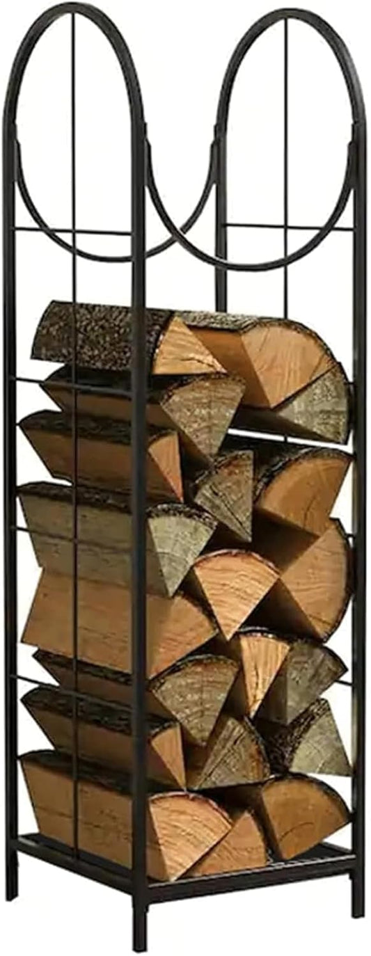 Firewood Holder Stand Rack Storage Shelf Black Heavy Steel Tube Construction With Animal Pattern Indoor/Outdoor Firewood Rack