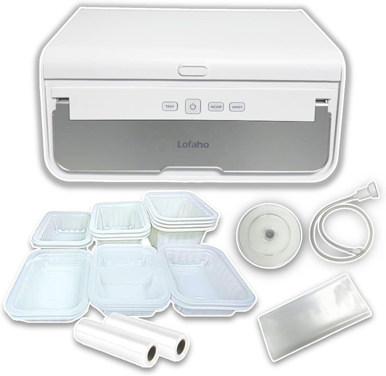 3-in-1 Food Sealer Machine for Meal Prep & Storage - Includes 5 Vacuum Sealer Pouches, 10 Trays, 1 Vacuum Seal Hose, Vacuum Seal Lid (5.5"), Top & EPL Film - Compact Food Vacuum Sealer Machine
