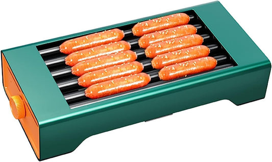 hotdog roller grill Desktop Mini Small Household Grilled Sausage Hot Dog Maker, Non-Stick Rollers Removable Drip Tray，for Children And Adults (Color : Blue, Size : 6 rods)
