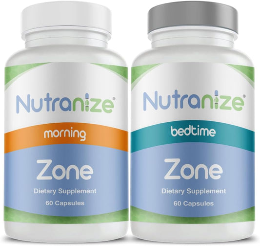 Nutranize Zone Calcium Supplement, Magnesium Glycinate, Vitamin D3, K2 MK7, Methylfolate, Berberine, Chromium Picolinate, Cinnamon, Melatonin (60 Count of Both Bottles)