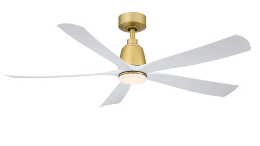 Fanimation Kute5 52-in Brushed Satin Brass with Matte White Blades Color-changing Integrated LED Indoor/Outdoor Smart Ceiling Fan with Light and Remote (5-Blade) FPD5534BS-LK