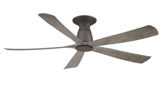 Fanimation Kute5 52-in Matte Greige with Weathered Wood Blades Indoor/Outdoor Flush Mount Smart Ceiling Fan Light Kit Compatible and Remote (5-Blade) FPD5534GR-F