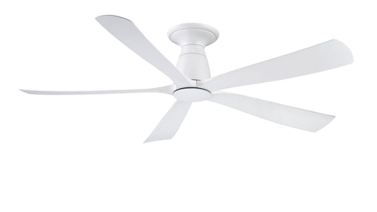 Fanimation Kute5 52-in Matte White Indoor/Outdoor Flush Mount Smart Ceiling Fan Light Kit Compatible and Remote (5-Blade) FPD5534MW-F