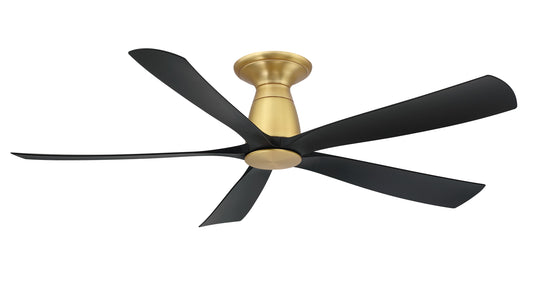Fanimation Kute5 52-in Brushed Satin Brass with Black Blades Indoor/Outdoor Flush Mount Smart Ceiling Fan Light Kit Compatible and Remote (5-Blade) FPD5534BSBL-F