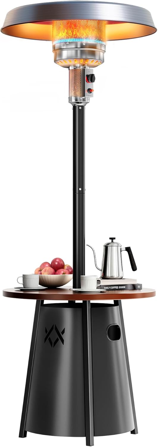 Pamapic 50,000 BTU Outdoor Heaters for Patio with Round Table Design, Premium 304 Stainless Steel Burner, Triple Protection System Propane Patio Heater for Porch Garden, Residential & Commercial Use