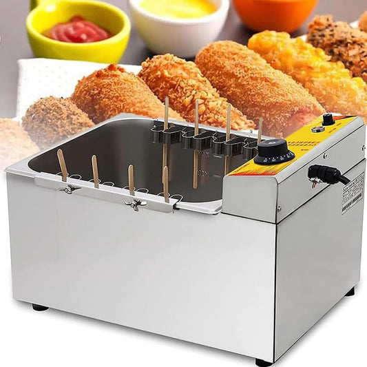 12L Commercial Electric Fryer, Automatic Cheese Hot dog Sausage Grill Stove Sticks Fryer, Large Capacity Electric Deep Hot Corn Dog Fryer, 8pcs Sausage