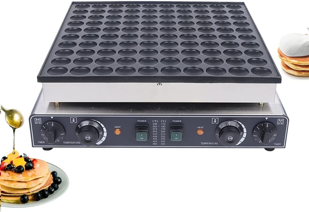 Mini Pancake Maker, 110V Nonstick Dutch Pancake Machine 100Pcs 1.8 Inch Each Poffertje Mini Waffle Pancake Baker