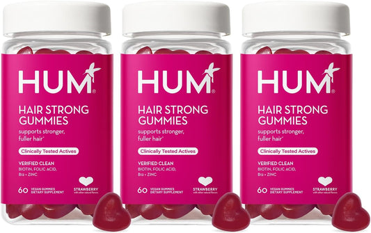 HUM Hair Strong Daily Hair Growth Gummies with Biotin, Zinc, Vitamin B12 to Support Growth, Folic Acid & Vitamin B12 Gummy Vitamins for Healthy Hair Support for Women and Men, 180 Gummies