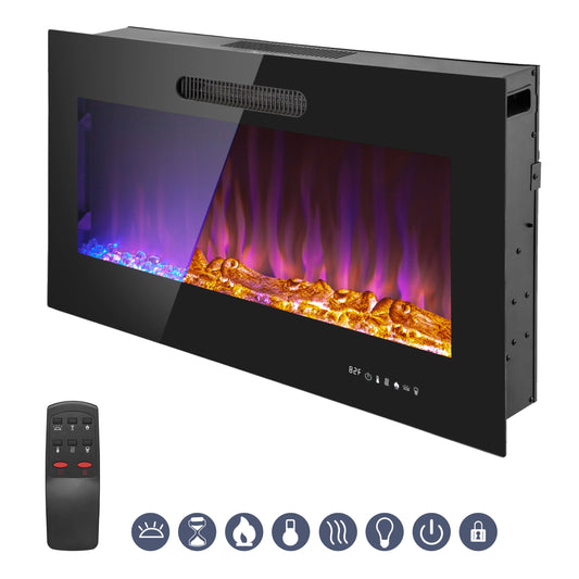 Prominence Home Prominence Home 36x19 Electric Remote Controlled LED Wall Mount Fireplace with Adjustable Heat and Brightness Settings 57000-26