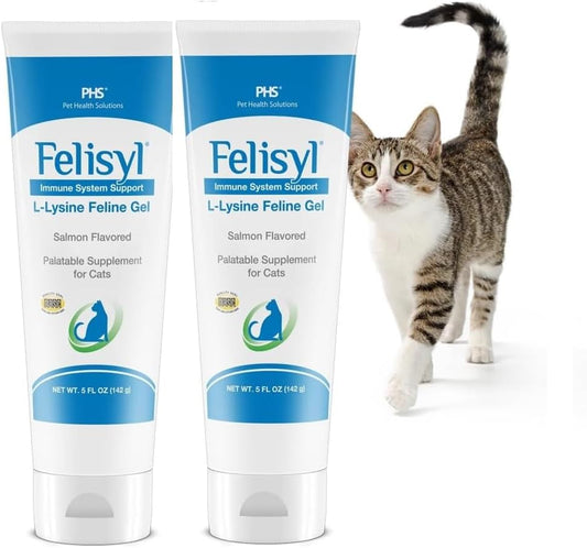 Felisyl L-Lysine Gel for Cats (5oz) \u2013 Supports Immune, Respiratory, and Eye Health. Eases Sneezing, Runny Nose, and Watery Eyes. Tasty Salmon Flavor - Made in The USA (2 Pack)