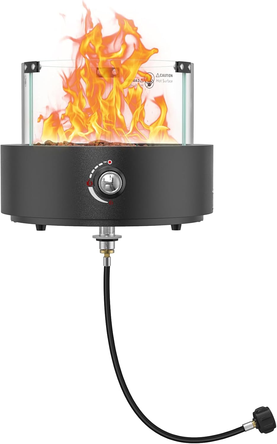 ONLYFIRE OUTDOOR LIVING Gas Fire Pit Bottom-Mounted for Table with Umbrella Hole, Portable Tabletop Smokeless Firepit with Wind Guard, Propane Firepit for Patio Camping RV Tailgating, Round FP039