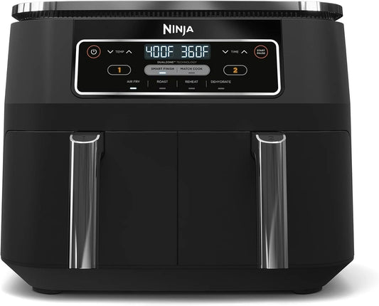Ninja Foodi 4-in-1 8-Quart 2-Basket Air Fryer with DualZone Technology – Air Fry, Roast, Reheat & Dehydrate, Independent Cooking Zones, Match Cook, Dishwasher Safe, Family Size