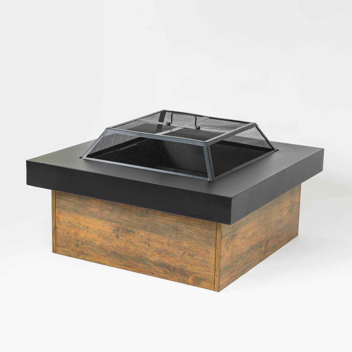 36 Inch Large Round Iron Wood-Burning Fire Pit Table, Black Steel Outdoor Fireplace with Geometric Cut-Out Design, 19.7" Height Bonfire Pit for Patio, Garden, Backyard Gatherings