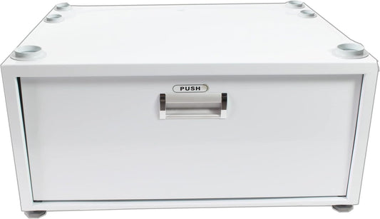 Equator 24in Laundry Pedestal 11in tall + Rollout Storage Drawer Adjustable feet (White)