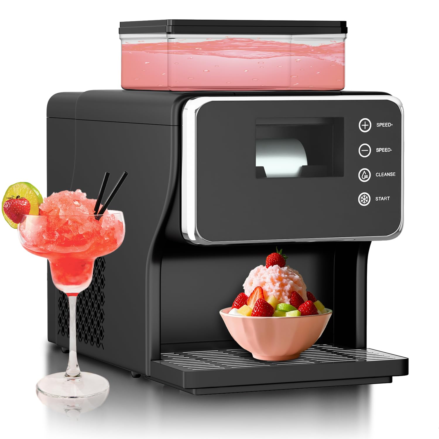 Shaved Ice Machine, Portable Slushie Machine Rapid Cooling, Snowflake Ice Maker with Auto-Clean and Food-Grade Stainless Steel Material, Adjustable Speed Ice Cream Maker for Home, Party, Gathering