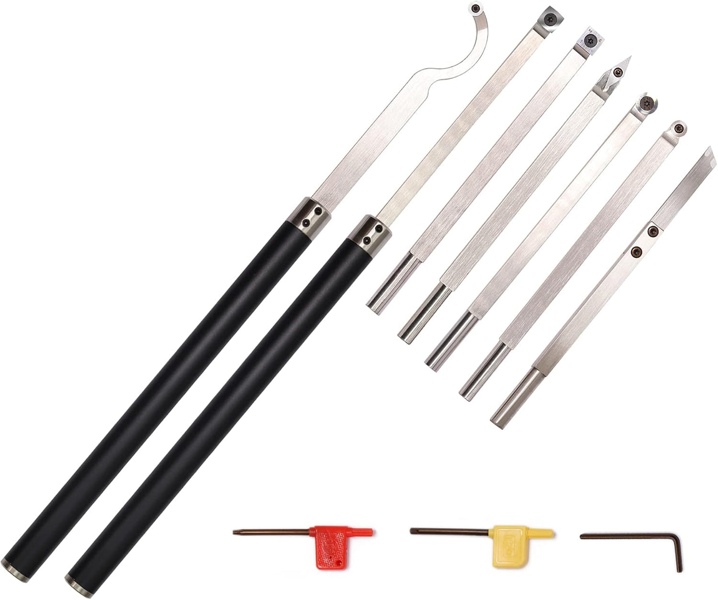 Carbide Tipped Woodturning Tool 9pcs chise set Lathe Full Size Rougher Finisher Detailer Swan Neck Hollower Parting Tools Set of 7 and 2 Interchangeable Aluminum All