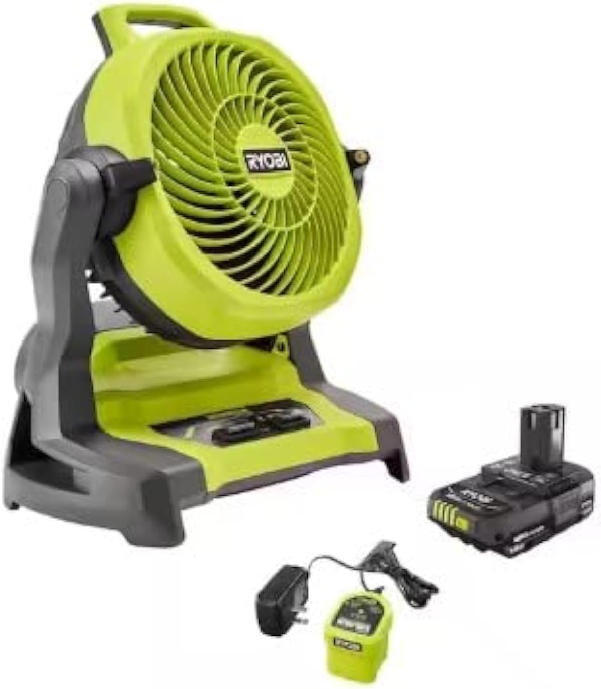 RYOBI ONE+ 18V Cordless 7-1/2 in. Bucket Top Misting Fan Kit with 1.5 Ah Battery and Charger Yellow/Black Medium PCL851K