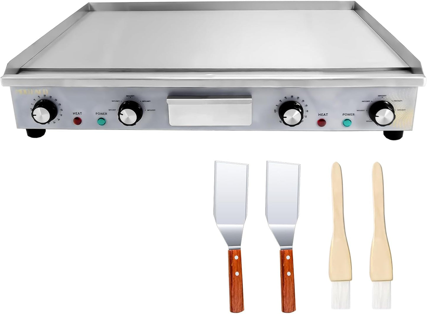 Commercial Electric Griddle, 25" Countertop Flat Top Grill with Timer, 1500W x 2 Teppanyaki Stainless Steel Griddle with Dual Temperature Control