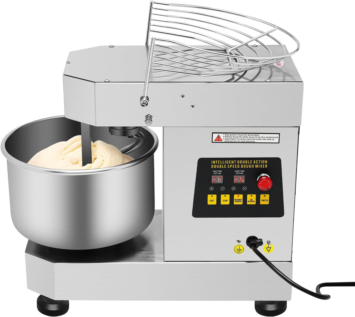 Dough Kneading Machine, 750W Electric Kitchen Mixer Commercial Food Mixer with Stainless Steel Bowl & Security Shield, 10L/2.6Gal Stand Mixer Baking Equipment for Restaurant Pizzeria, 110V 60Hz