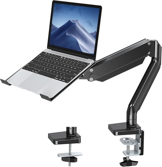 Laptop Stand Desk Mount, 2 in 1 Function Monitor Laptop Mount, Gas Spring Laptop Arm Fits Max 17" Notebook and 32" Computer Screen, Single Monitor Mount with Laptop Tray, Holds up to 17.6lbs
