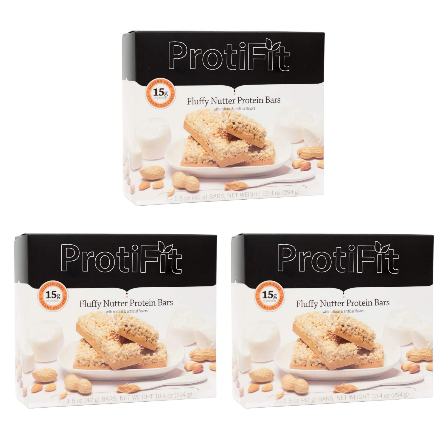 PROTIFIT - Low Calorie Fluffy Nutter Protein Bar 3 Pack, High Protein, 15g Protein, Low Carb, Low Sugar, Ideal Protein Compatible, 7 Servings Per Box, (3 Pack)