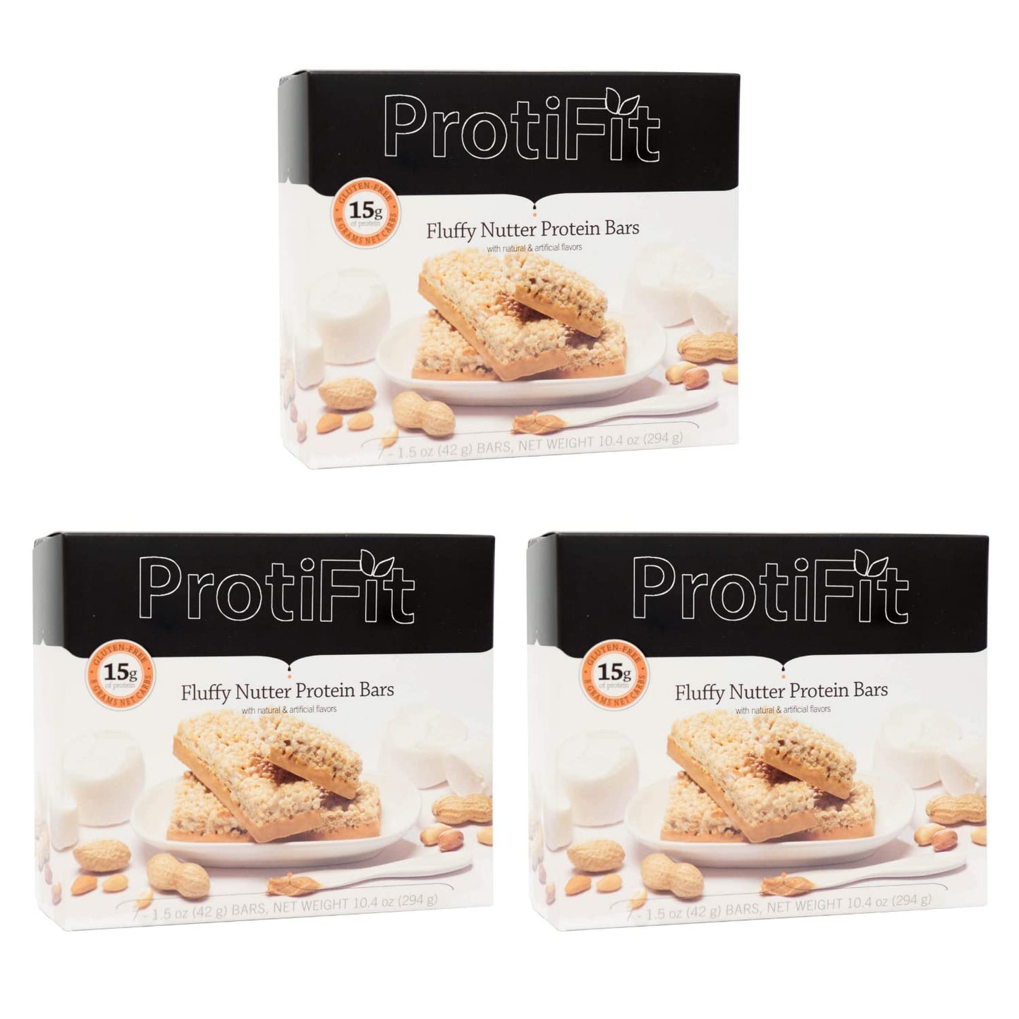 3 Box Value Pack (21 Servings) Proti Fit VLC - Fluffy Nutter Low-Carb 15g Protein Diet Bar - High Fiber Weight Loss Snack/Post Workout Protein Bar Bar - Gluten Free