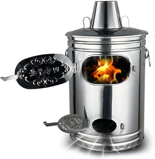 Burn Barrel - Stainless Steel Garden Incinerator for Efficiently Burning Yard Waste, Leaves, Garbage, and Debris, Includes Fire Hook for Outdoor Use