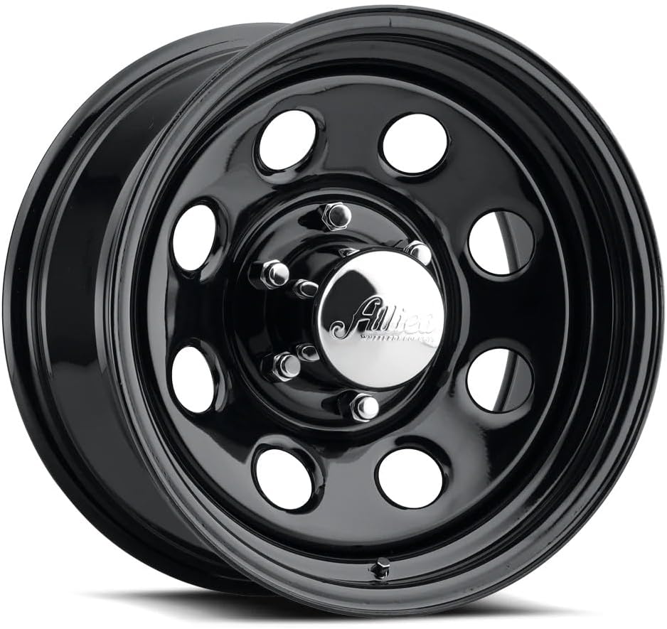 Allied Wheel 82B Black Soft 8 17X8 6X5.5, 4"BS, Durable Gloss Black Finish Steel Wheel for Cars and Light Trucks, Chrome Cap Included, Protective E-Coating