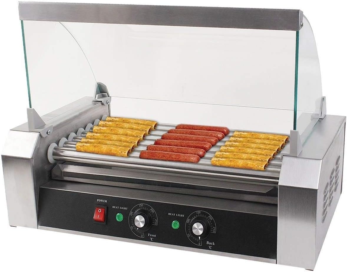 New Commercial 18 Hot Dog Hotdog 7 Roller Grill Cooker Machine w/ Cover