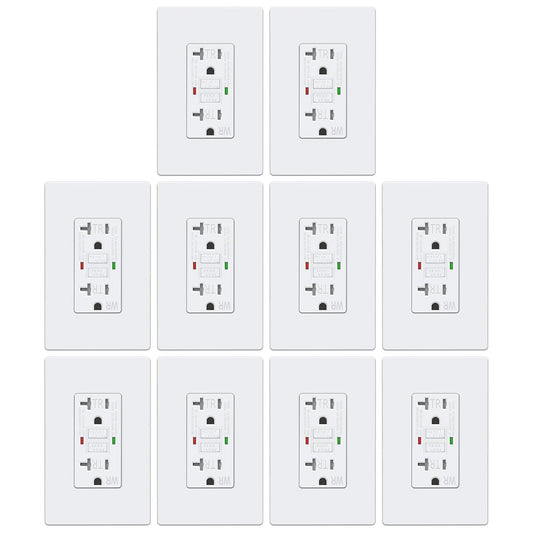 ELECTECK 10 Pack GFCI Outlets 20 Amp, Outdoor Weather Proof (WR), Self-Test GFI Receptacles with LED Indicator, Ground Fault Circuit Interrupter, Screwless Wallplate Included, UL Listed, White