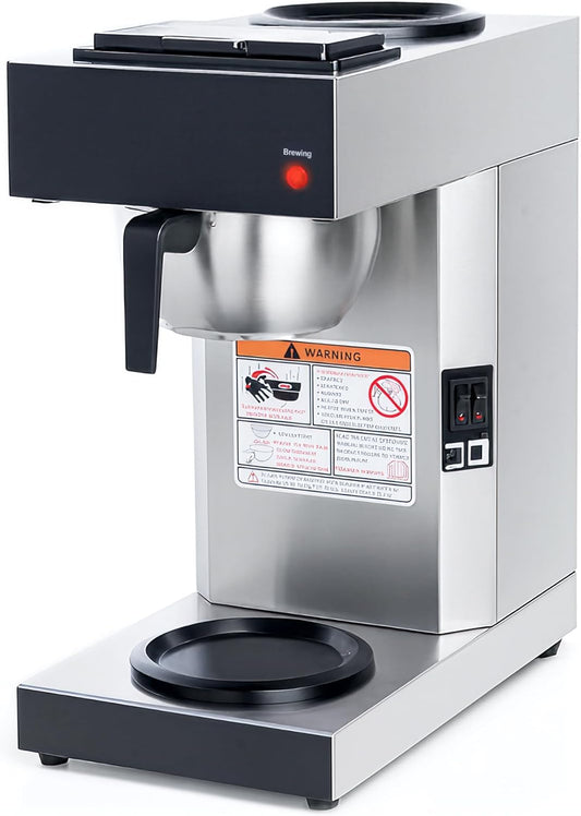 SYBO 12 Cup Coffee Maker Commercial, Pour Over Coffee Maker Brewer, Industrial Stainless Steel Cafetera with 2 Warmers