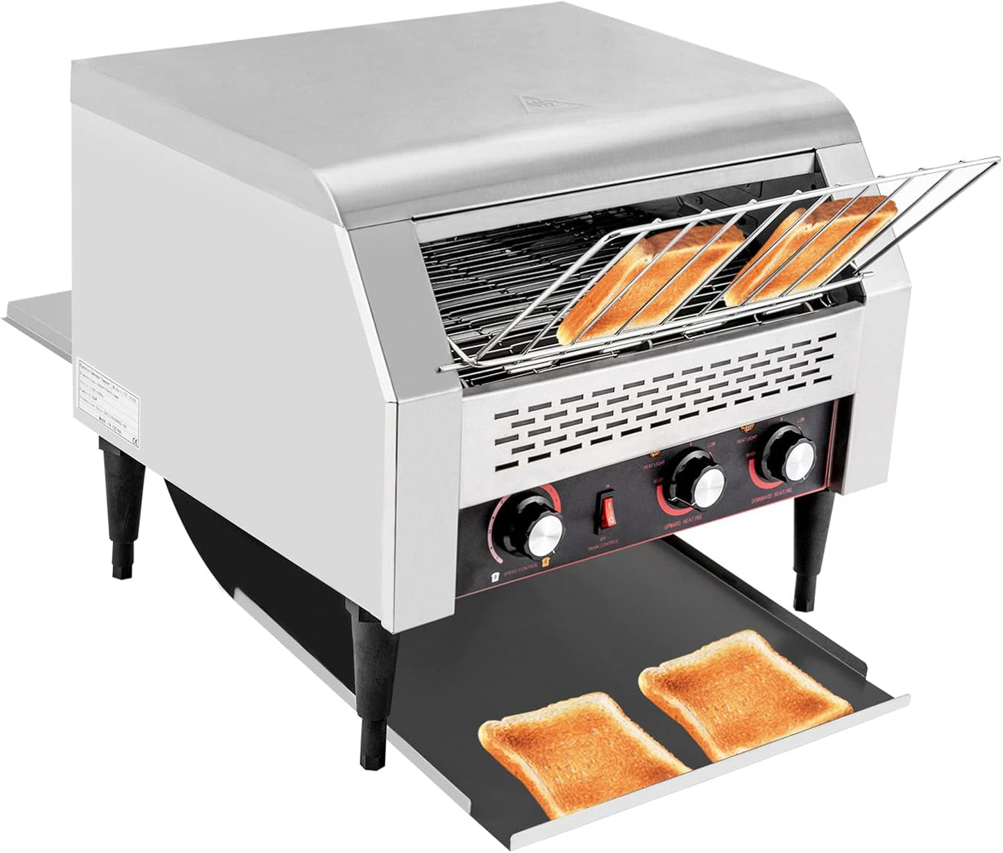 Commercial Conveyor Toaster 2600W, 450 Slices\/Hour Stainless Steel Bread Oven with Dual Temp Control & Double Chutes - 7-Speed Adjustable\u200B